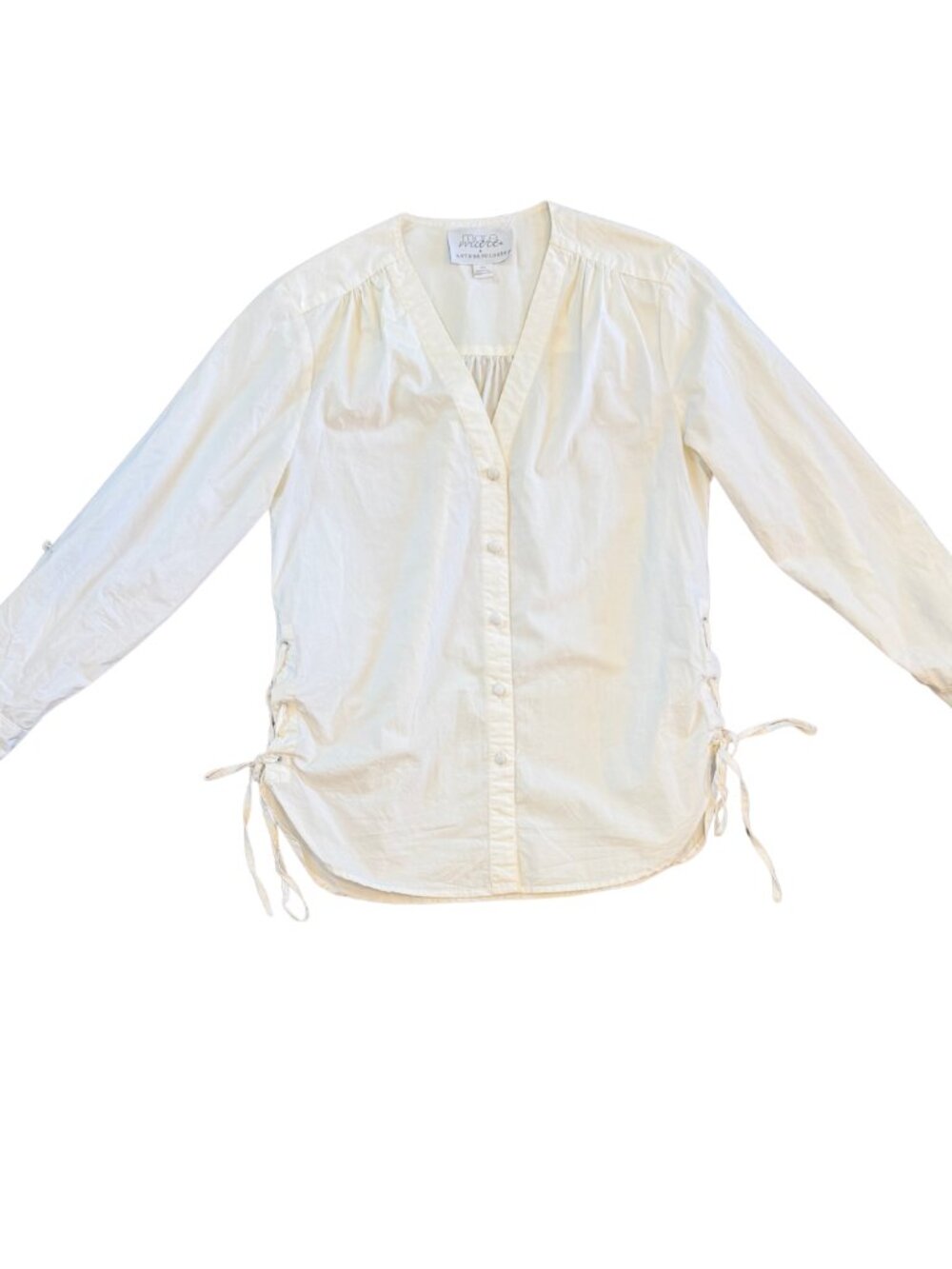 Anthropologie Boho Button Lace-Up Blouse White Size XS 100% Cotton